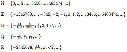 exemples d'ensembles de nombres