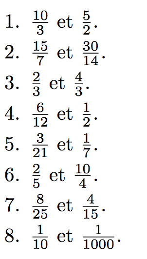 exercice sur les fractions égales